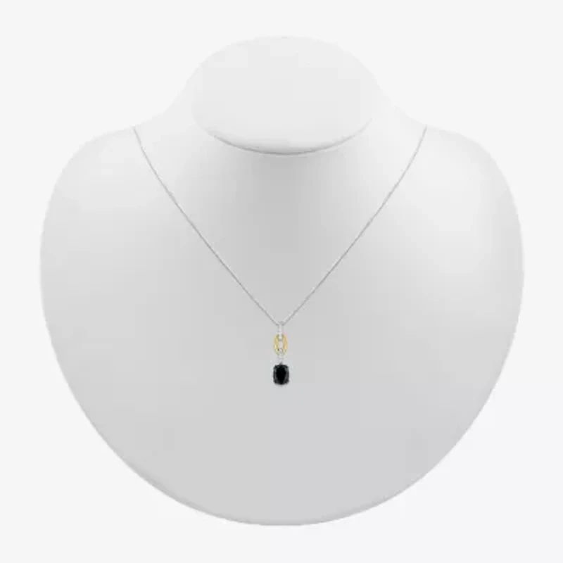 Womens Genuine Black Onyx 10K Gold Sterling Silver Oval 18 Inch Pendant Necklace