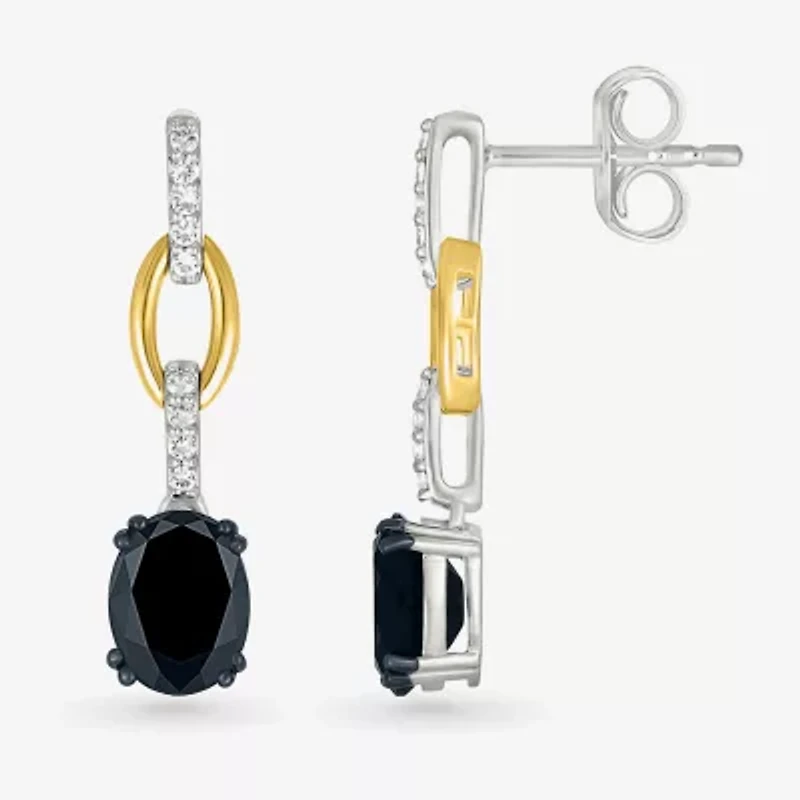 Womens Genuine Black Onyx 10K Gold Sterling Silver Oval Drop Earrings