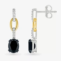 Womens Genuine Black Onyx 10K Gold Sterling Silver Oval Drop Earrings