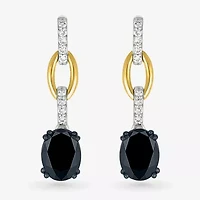 Womens Genuine Black Onyx 10K Gold Sterling Silver Oval Drop Earrings