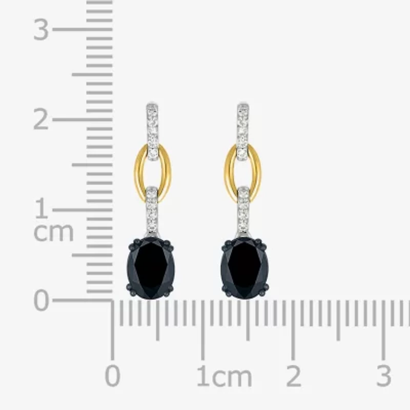Womens Genuine Black Onyx 10K Gold Sterling Silver Oval Drop Earrings