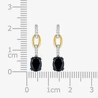 Womens Genuine Black Onyx 10K Gold Sterling Silver Oval Drop Earrings