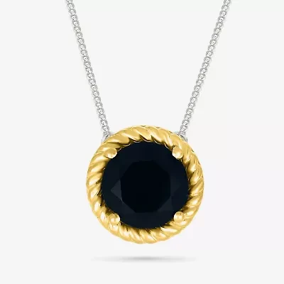 Womens Genuine Black Onyx 10K Gold Sterling Silver Round 18 Inch Pendant Necklace