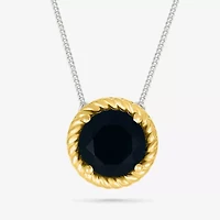 Womens Genuine Black Onyx 10K Gold Sterling Silver Round 18 Inch Pendant Necklace