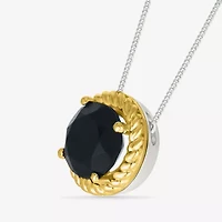 Womens Genuine Black Onyx 10K Gold Sterling Silver Round 18 Inch Pendant Necklace