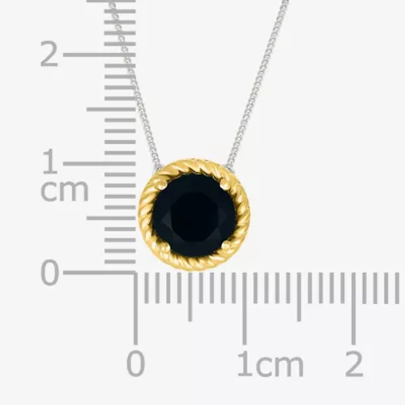 Womens Genuine Black Onyx 10K Gold Sterling Silver Round 18 Inch Pendant Necklace