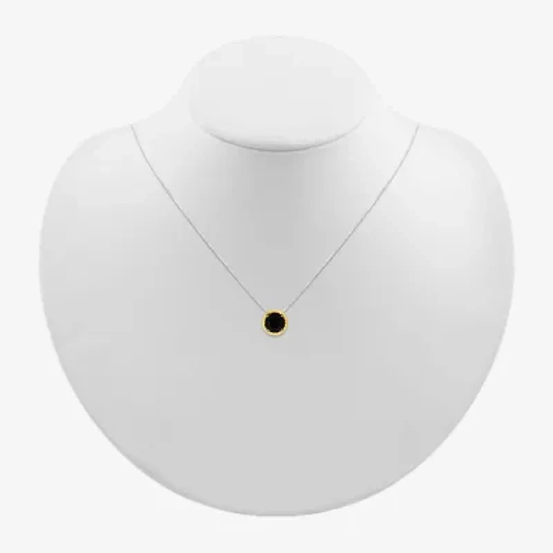 Womens Genuine Black Onyx 10K Gold Sterling Silver Round 18 Inch Pendant Necklace