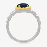 Womens Genuine Black Onyx 10K Gold Sterling Silver Round Cocktail Ring