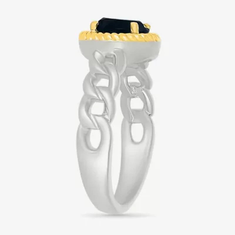 Womens Genuine Black Onyx 10K Gold Sterling Silver Round Cocktail Ring