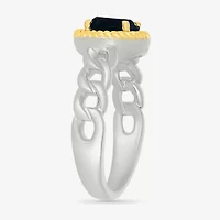 Womens Genuine Black Onyx 10K Gold Sterling Silver Round Cocktail Ring