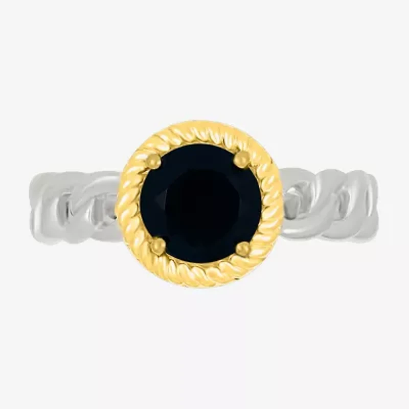 Womens Genuine Black Onyx 10K Gold Sterling Silver Round Cocktail Ring