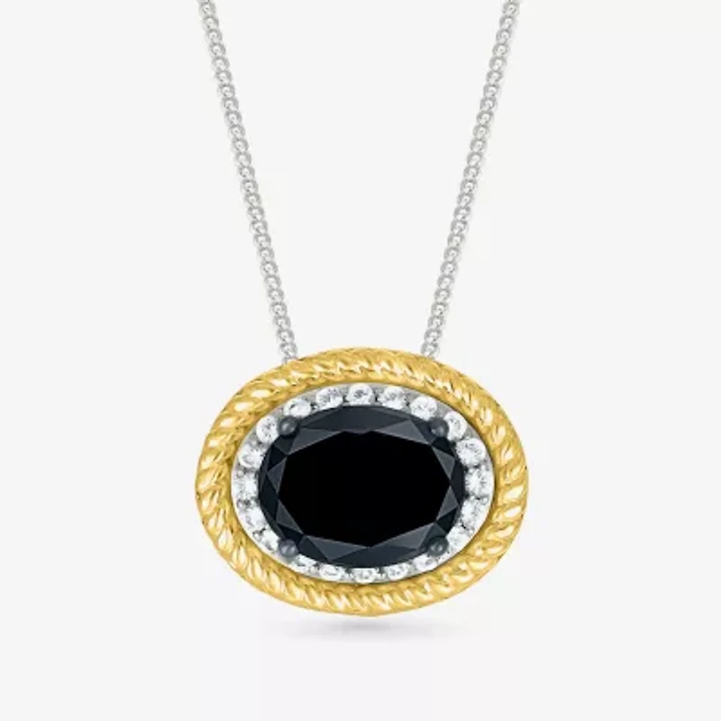 Womens Genuine Black Onyx 10K Gold Sterling Silver Oval 18 Inch Pendant Necklace