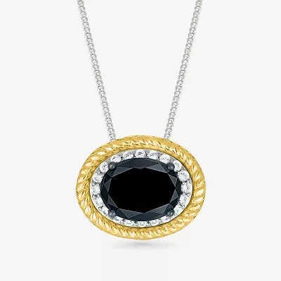 Womens Genuine Black Onyx 10K Gold Sterling Silver Oval 18 Inch Pendant Necklace
