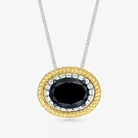 Womens Genuine Black Onyx 10K Gold Sterling Silver Oval 18 Inch Pendant Necklace