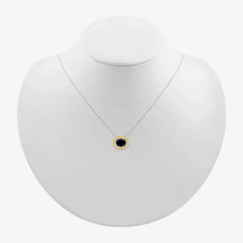 Womens Genuine Black Onyx 10K Gold Sterling Silver Oval 18 Inch Pendant Necklace