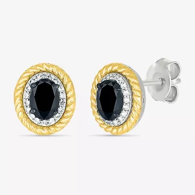 Genuine Black Onyx 10K Gold Sterling Silver 13mm Oval Stud Earrings