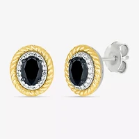 Genuine Black Onyx 10K Gold Sterling Silver 13mm Oval Stud Earrings