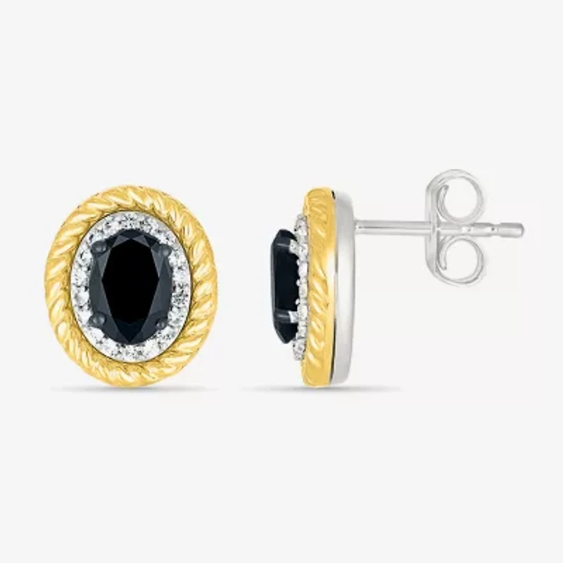 Genuine Black Onyx 10K Gold Sterling Silver 13mm Oval Stud Earrings