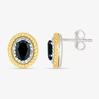 Genuine Black Onyx 10K Gold Sterling Silver 13mm Oval Stud Earrings