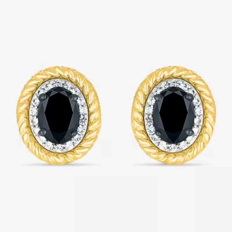 Genuine Black Onyx 10K Gold Sterling Silver 13mm Oval Stud Earrings