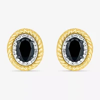 Genuine Black Onyx 10K Gold Sterling Silver 13mm Oval Stud Earrings