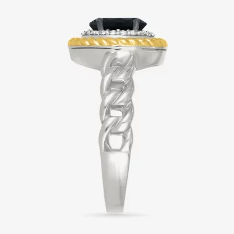 Womens Genuine Black Onyx 10K Gold Sterling Silver Oval Halo Cocktail Ring