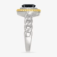 Womens Genuine Black Onyx 10K Gold Sterling Silver Oval Halo Cocktail Ring
