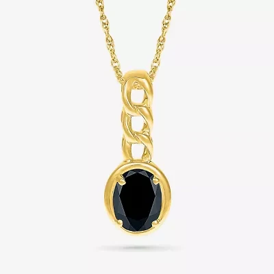 Womens Genuine Black Onyx 10K Gold Sterling Silver Oval 18 Inch Pendant Necklace