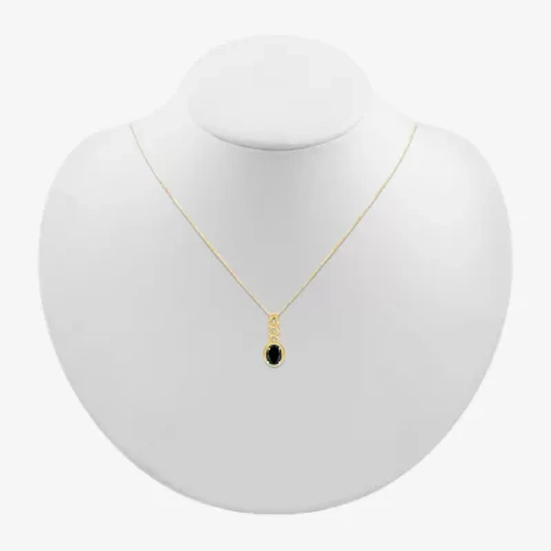 Womens Genuine Black Onyx 10K Gold Sterling Silver Oval 18 Inch Pendant Necklace