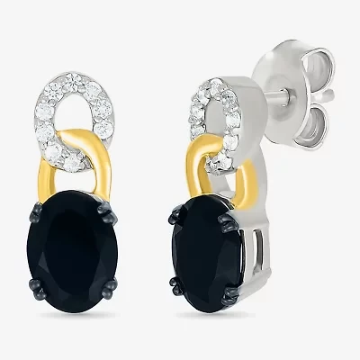 Womens Genuine Black Onyx 10K Gold Sterling Silver Oval Drop Earrings