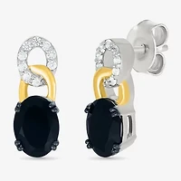 Womens Genuine Black Onyx 10K Gold Sterling Silver Oval Drop Earrings