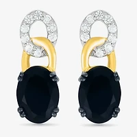 Womens Genuine Black Onyx 10K Gold Sterling Silver Oval Drop Earrings