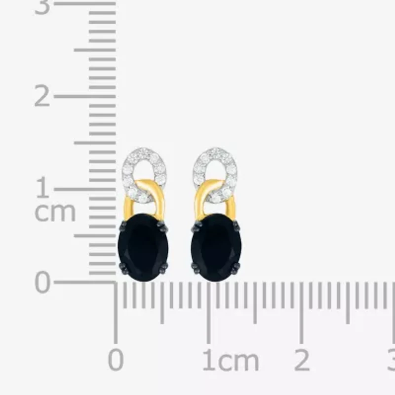 Womens Genuine Black Onyx 10K Gold Sterling Silver Oval Drop Earrings