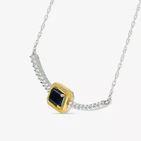 Womens Genuine Black Onyx 10K Gold Sterling Silver 18 Inch Pendant Necklace