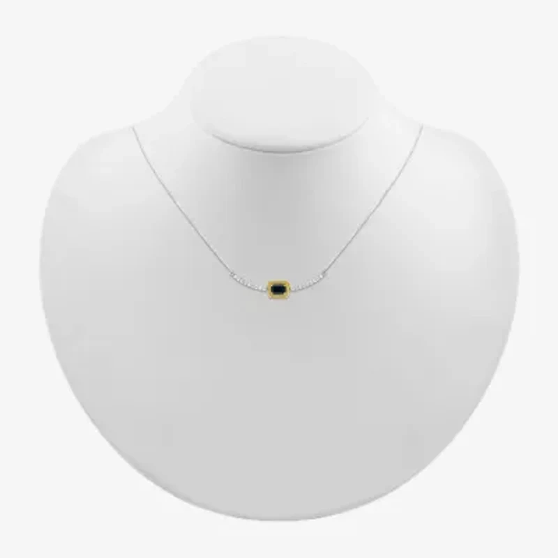 Womens Genuine Black Onyx 10K Gold Sterling Silver 18 Inch Pendant Necklace