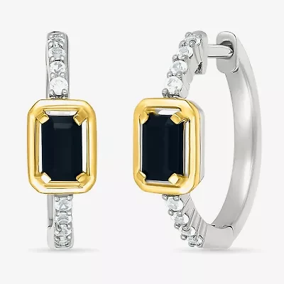 Womens Genuine Black Onyx 10K Gold Sterling Silver 18mm Hoop Earrings