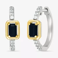 Womens Genuine Black Onyx 10K Gold Sterling Silver 18mm Hoop Earrings