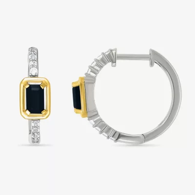 Womens Genuine Black Onyx 10K Gold Sterling Silver 18mm Hoop Earrings