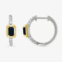 Womens Genuine Black Onyx 10K Gold Sterling Silver 18mm Hoop Earrings