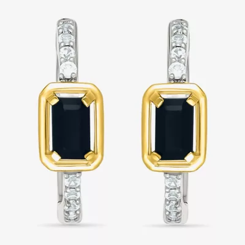 Womens Genuine Black Onyx 10K Gold Sterling Silver 18mm Hoop Earrings