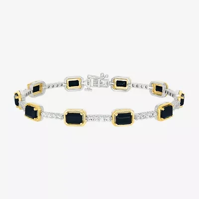 Womens Genuine Black Onyx 10K Gold Sterling Silver Tennis Bracelet