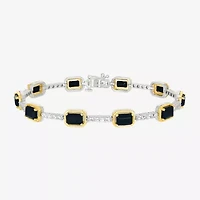 Womens Genuine Black Onyx 10K Gold Sterling Silver Tennis Bracelet