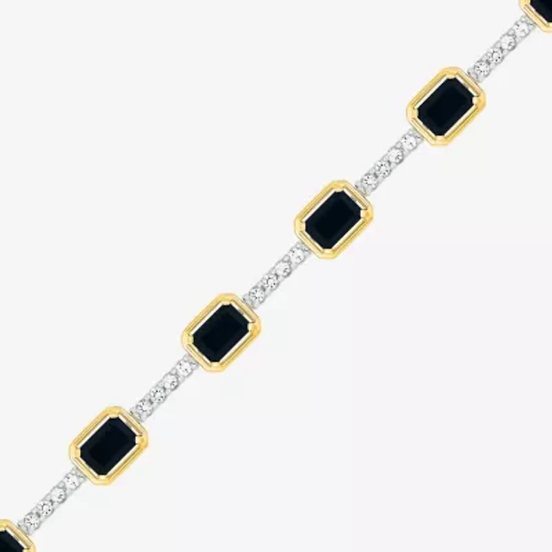 Womens Genuine Black Onyx 10K Gold Sterling Silver Tennis Bracelet