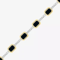 Womens Genuine Black Onyx 10K Gold Sterling Silver Tennis Bracelet