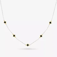 Womens Black Onyx 10K Gold Sterling Silver 18 Inch Tennis Necklace