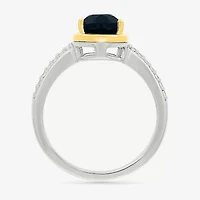 Womens Genuine Black Onyx 10K Gold Sterling Silver Pear Side Stone Cocktail Ring