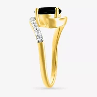 Womens Genuine Black Onyx 10K Gold Sterling Silver Round Bypass  Cocktail Ring