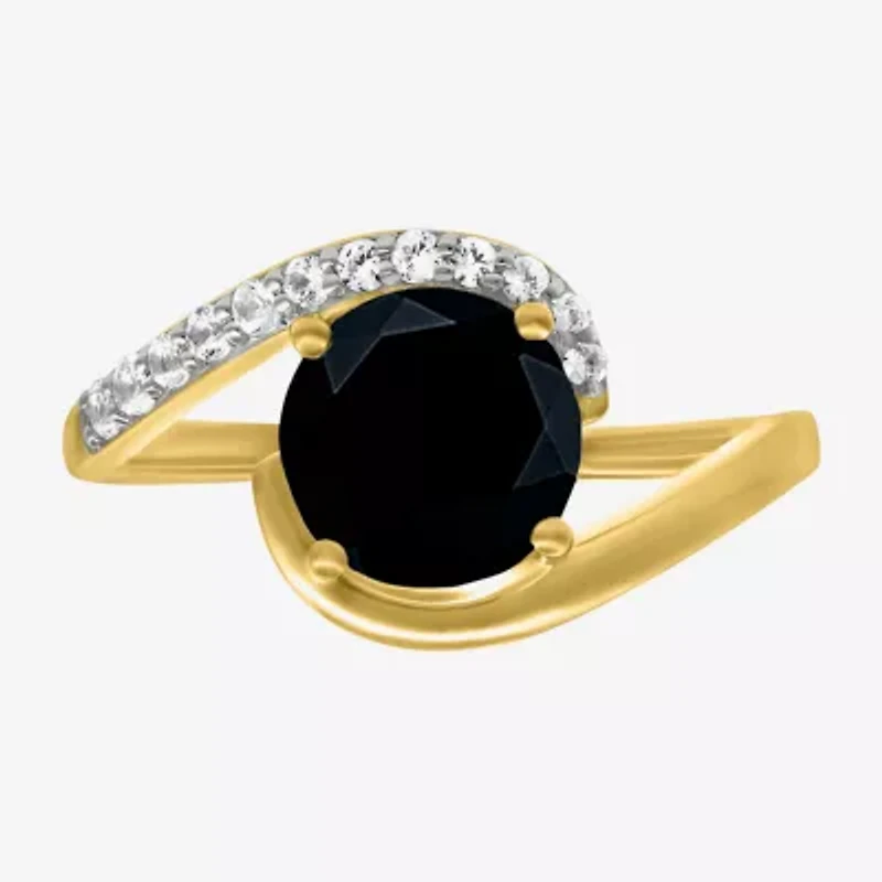 Womens Genuine Black Onyx 10K Gold Sterling Silver Round Bypass  Cocktail Ring