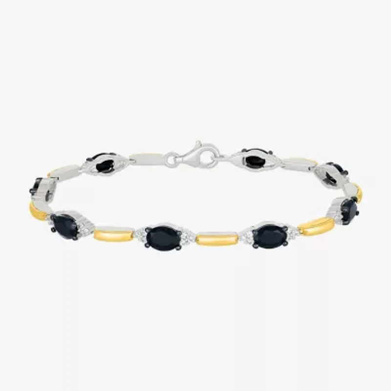 Womens Genuine Black Onyx 10K Gold Sterling Silver Oval Tennis Bracelet