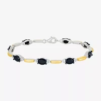 Womens Genuine Black Onyx 10K Gold Sterling Silver Oval Tennis Bracelet